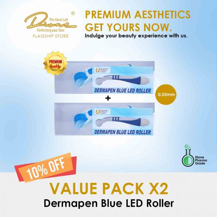 Dermapen Blue LED Roller, 0.25mm, 0.75mm, 1.00mm value pack