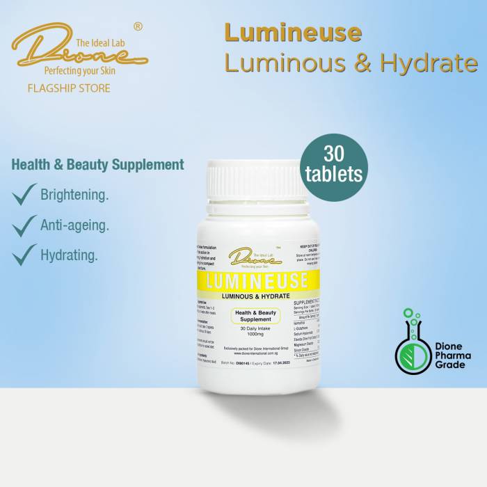 DTIL Lumineuse & Hydrate Supplement, 30 Tablets per bottle