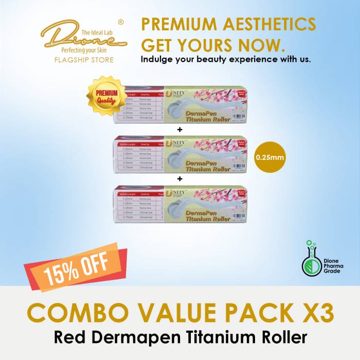 Red Dermapen Titanium Roller 0.25mm, 0.50mm, 0.75mm, 1.00mm Combo value pack